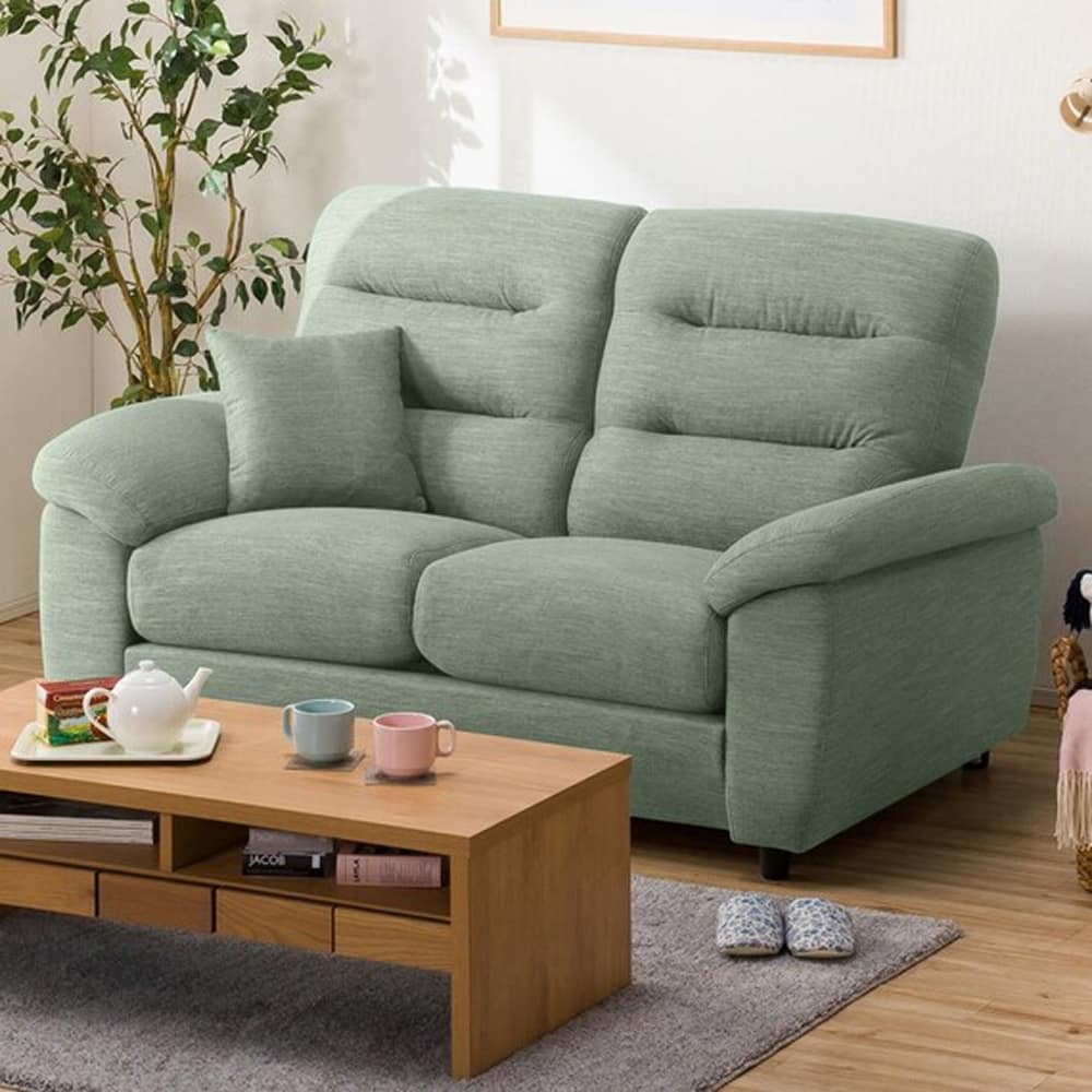 【ニトリ】　２人掛けソファ（クッション１個付）　Ｎポケット　Ａ１２　Ｈ−ＨＩ　ＤＲ−ＧＧＲ　グレイッシュグリーン:お好みの座面の高さ&固さが選べるソファ。