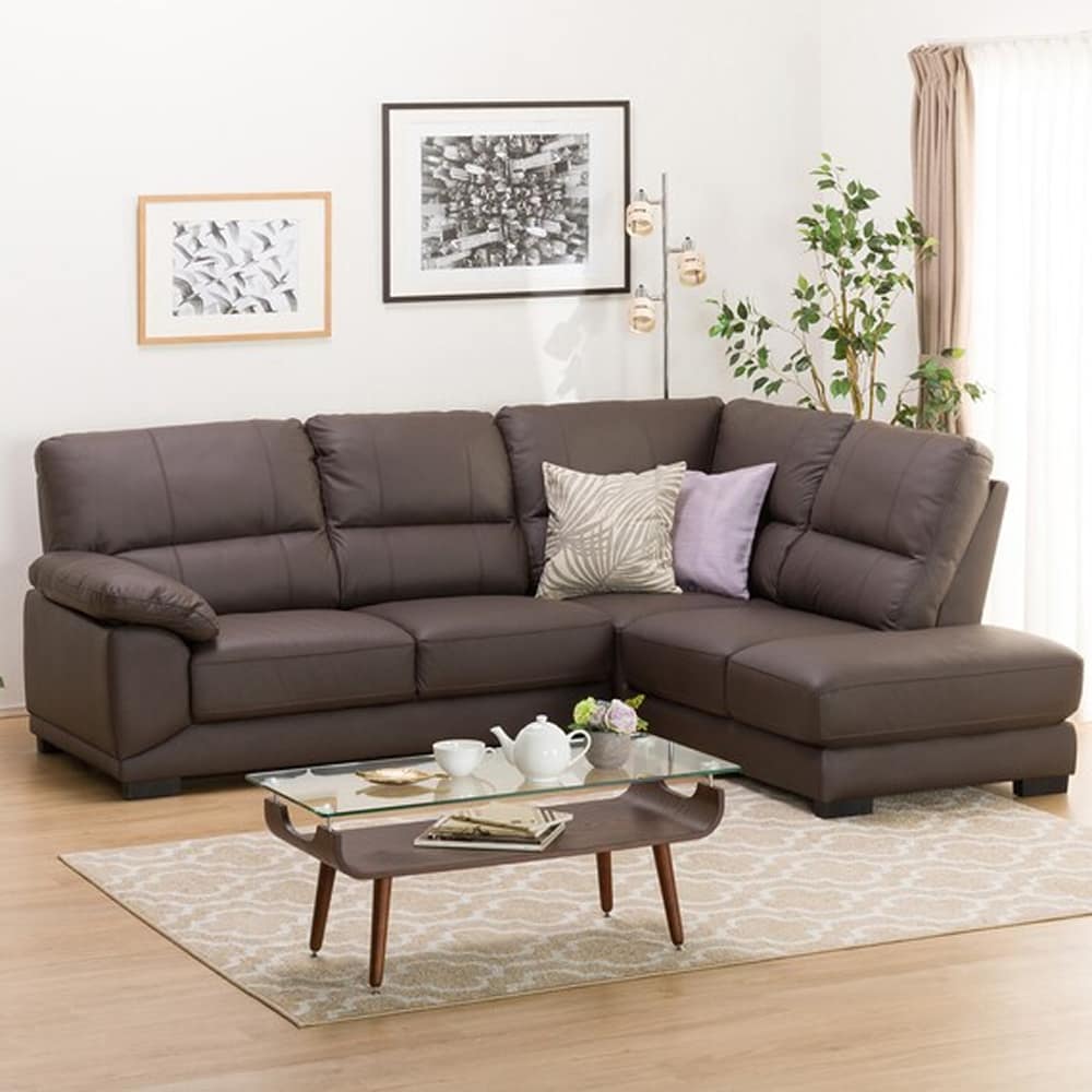 【ニトリ】　コーナーソファ　ＣＮソファ　ウォール３ＫＤ　ＬＣ　革Ｃ　ダークブラウン:フィット感のある座り心地のソファです