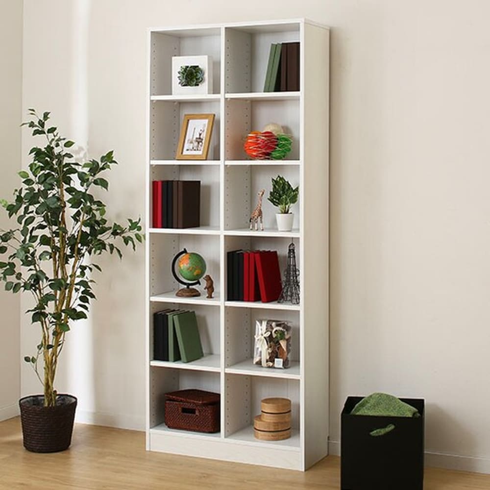 【ニトリ】　書棚　サラ　１９７７　ＷＨ　ホワイト:木目がアクセントなシンプルな本棚