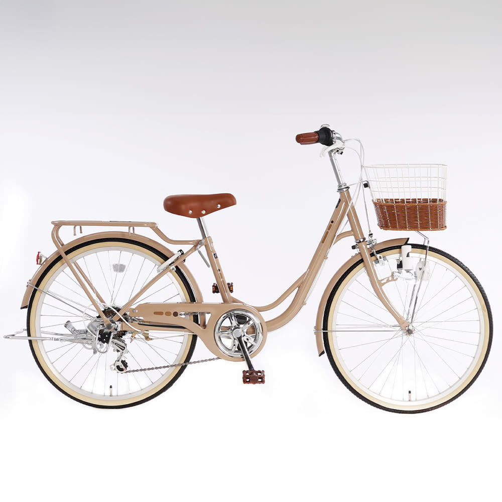 やわらかいカラーとデザインのジュニア用自転車。