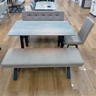 【新座店 関東一部地域限定 展示特価品】 LDセット+ダイニング回転チェア クレモナ 135 アッシュ GY クレモナ 背付ベンチ GY クレモナ 背無ベンチ GY グラナダ回転 GY