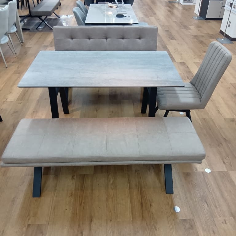 【新座店 関東一部地域限定 展示特価品】 LDセット+ダイニング回転チェア クレモナ 135 アッシュ GY クレモナ 背付ベンチ GY クレモナ 背無ベンチ GY グラナダ回転 GY