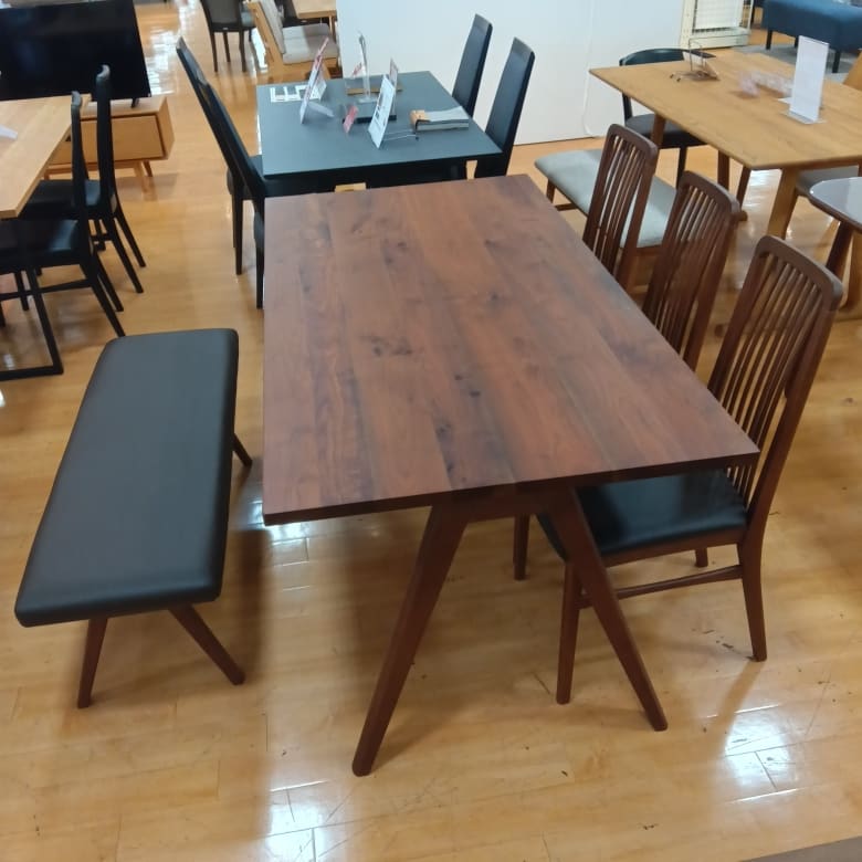 【大和店 関東一部地域限定 展示特価品】 ダイニング5点セット Dテーブル WOセレクト165*85G無垢ハノジ脚WAL Dチェア WOセレクトGB Dベンチ WOセレクト120ハノジ脚WAL